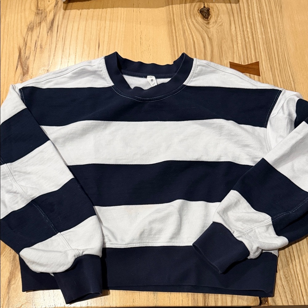 Lululemon navy and white striped cotton French terry sweatshirt